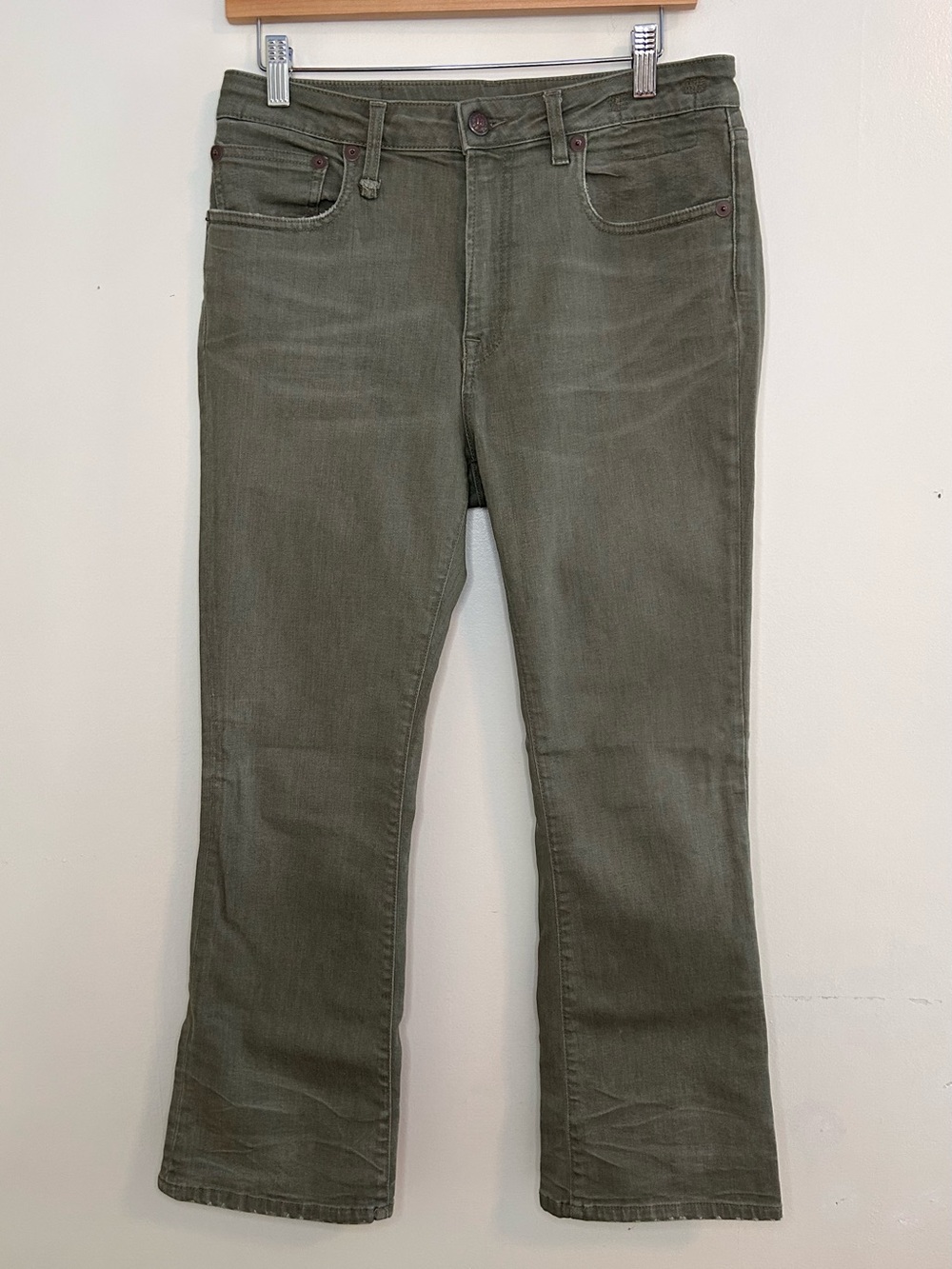 R13 olive green kick fit stretch denim jeans size 29